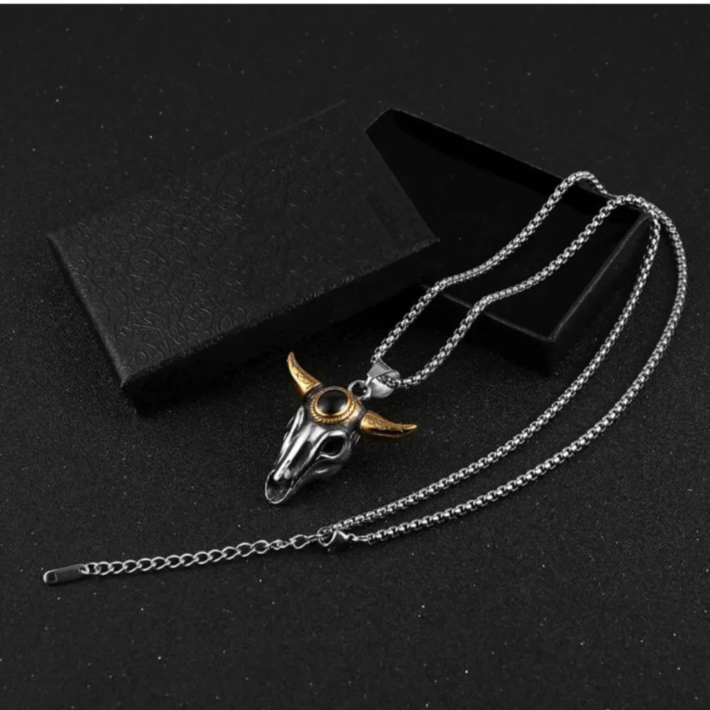 Vintage Bull Head Men's Stainless Steel Necklace